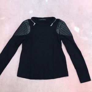 ZARA BLACK LEATHER PADDED SHOULDER SWEATER